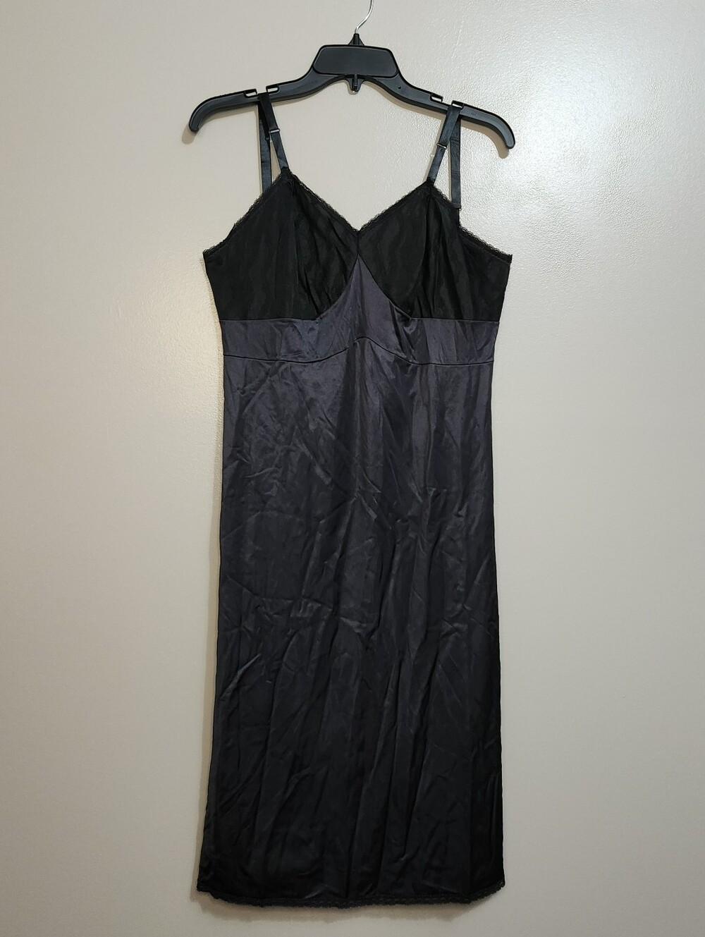 Vintage Nancy King Black Satin Slip Dress Size 42